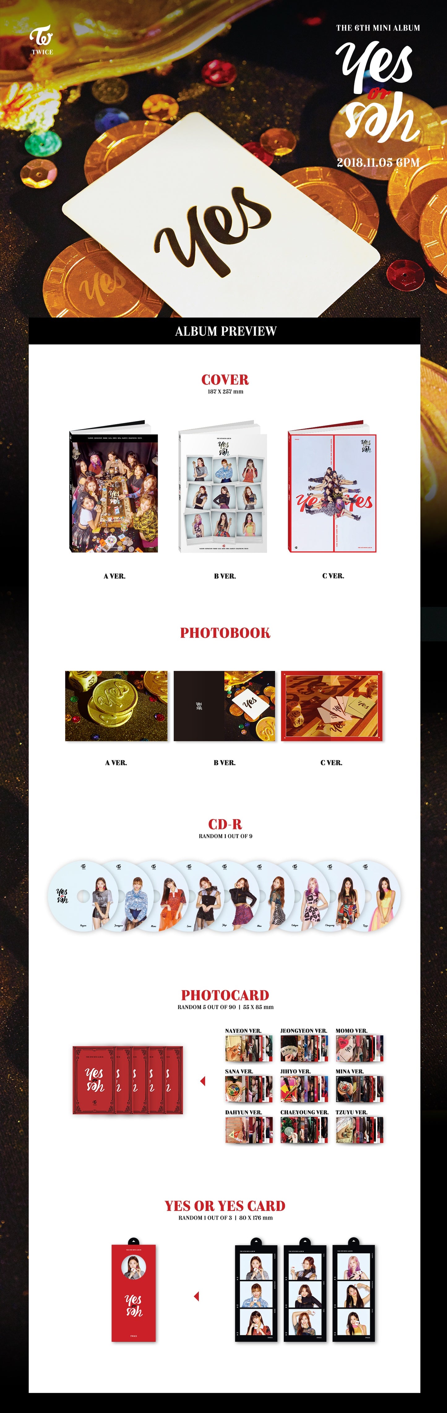 TWICE - YES or YES The 6th Mini Album (Random)
